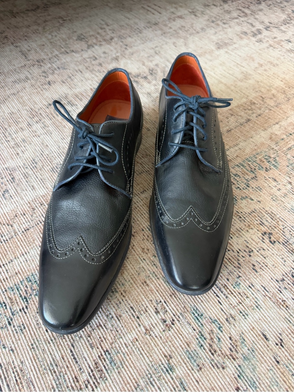 Daniel Hechter Black Leather Wingtip Derby Shoes